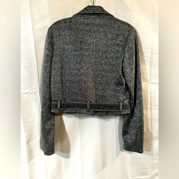 Do and be womens medium biker jacket silver shimmery metallic cropped belted zip - Picture 6 of 14